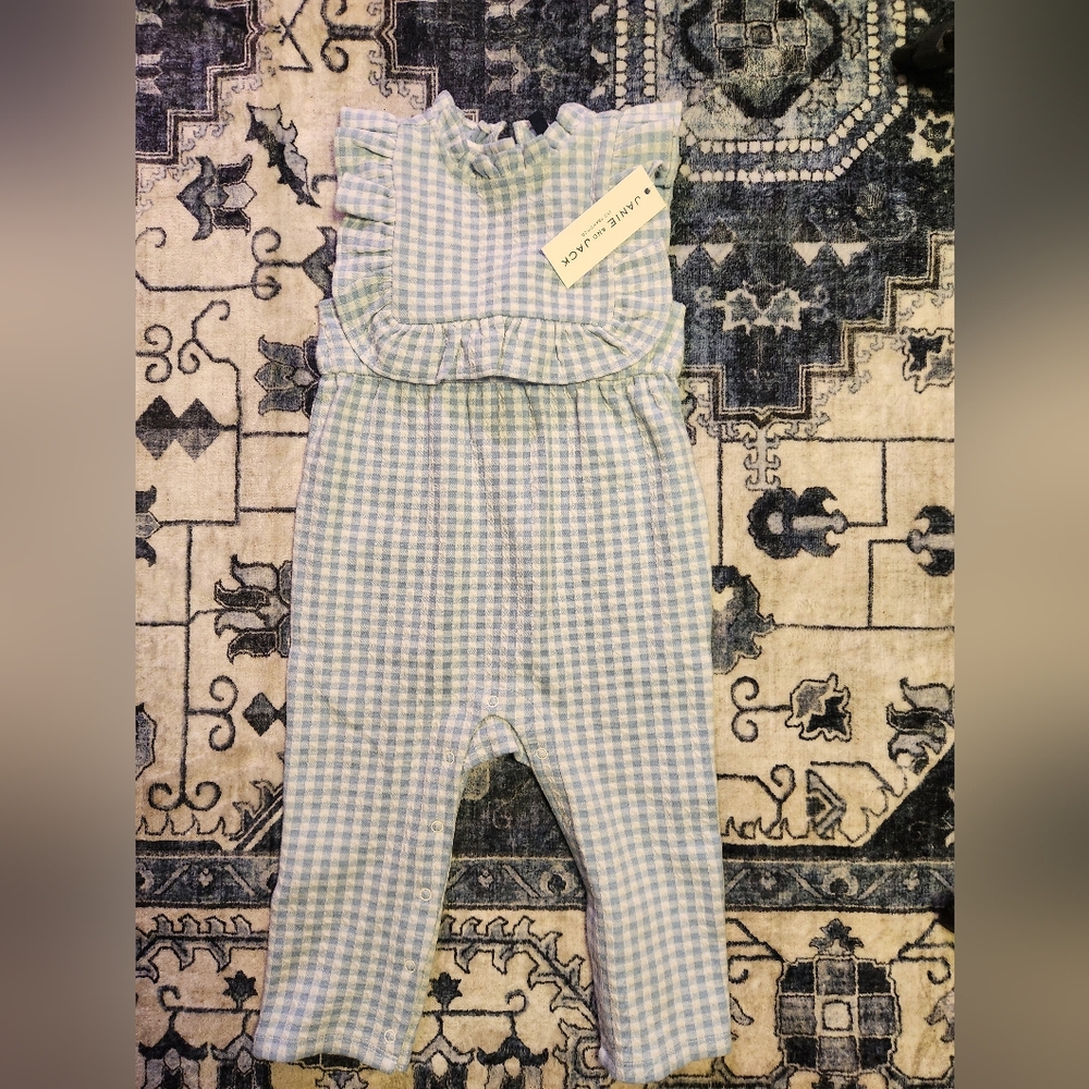 Janie and Jack Blue and White Bodysuit with Gingham Pattern